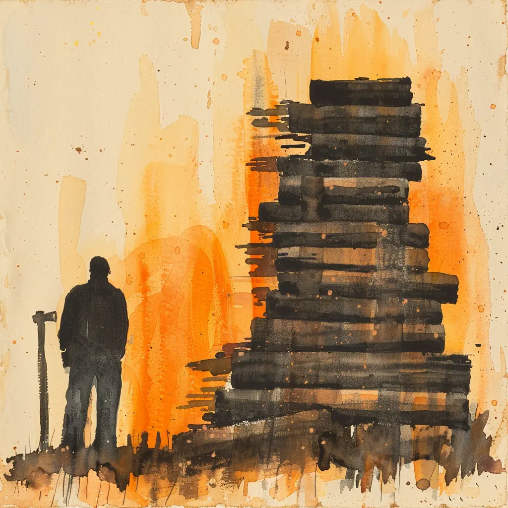 Watercolor illustration of two figures separated by broken arcs