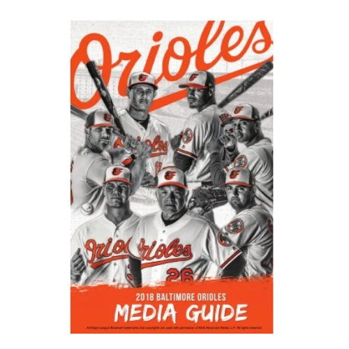 Orioles media guide cover showing the team logo on top with players below, mirroring the model of meaning hierarchy